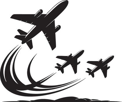 Silhouette of airplanes flying in formation with dynamic trails vector