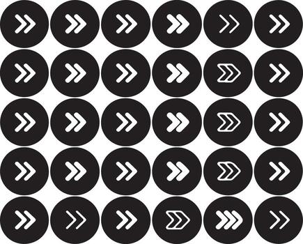 colección de transparente circular íconos presentando blanco doble flechas señalando Derecha vector