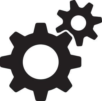 Two interlocking transparent gears in a simple graphic vector