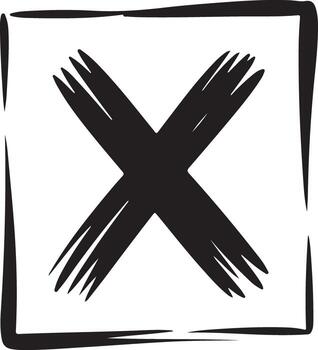 Bold transparent x mark inside a rough square frame vector