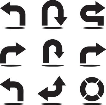 Collection of transparent arrows and a circular symbol on white background vector