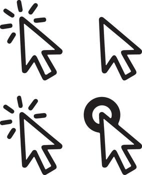 Four hand drawn arrow cursor icons showing different click states vector