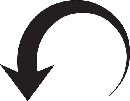 transparent curved arrow pointing down and to the left vector