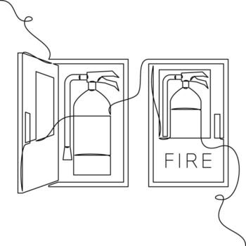 uno línea Arte extintor caja ilustración. línea arte, uno continuo línea, simple, mano dibujado y bosquejo estilo. para iconos, símbolos, señales o logos vector