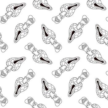 Seamless pattern with groovy line art style mushroom with one eye on a white background. vector