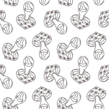 sin costura modelo con psicodélico seta con ojos y lengua en un blanco antecedentes en maravilloso línea Arte estilo. vector