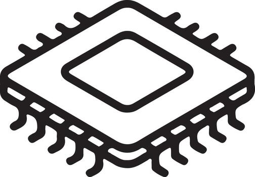 Isometric line art icon of a computer microprocessor chip vector