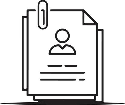 Hand drawn icon of a stack of documents with a person icon and paperclip vector