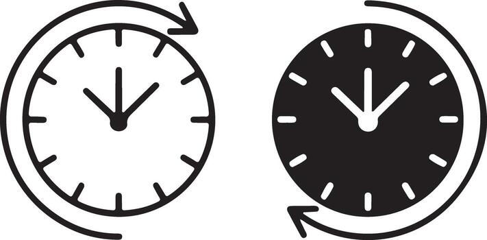 Clock with circular arrow indicating time passing vector