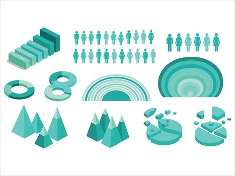 Visually compelling data and analytics infographic elements for dynamic presentations and reports in cool teal tones, perfect for modern business storytelling vector