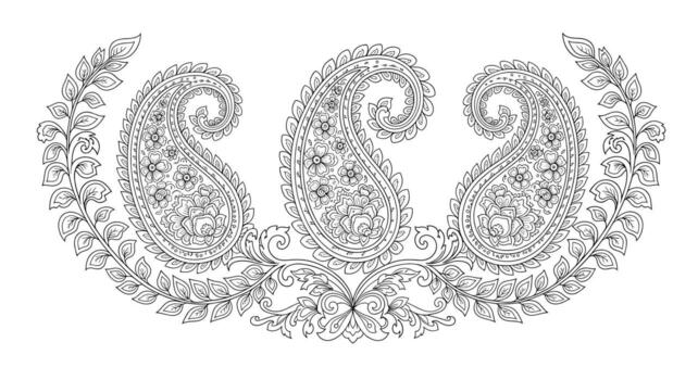 Elegant paisley pattern with floral elements in a decorative arrangement creating a sophisticated and timeless design for textile prints and artistic vector