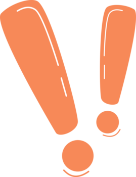 2D double exclamation marks with bold orange color and smooth form, representing excitement and energy for creative graphic compositions. png