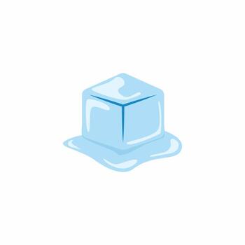 A simple illustration of a melting ice cube on a white background. This cartoon graphic conveys cold, thaw, refreshment, and summer heat concepts. Isolated element vector