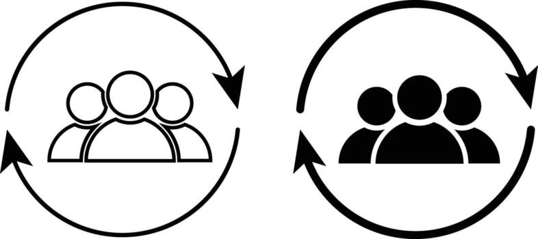 Replace person icon set. User change symbol. Person with arrow change icons. Profile switch sign vector
