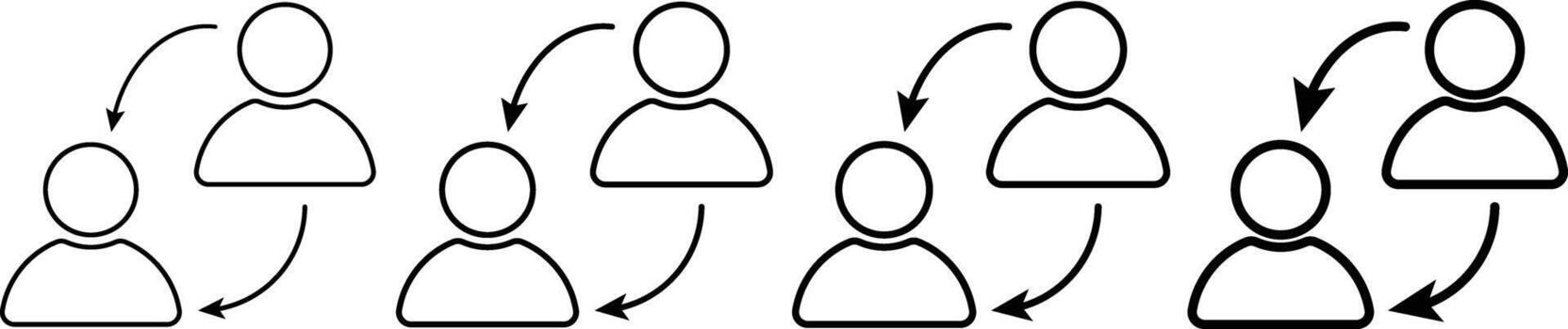 Replace person icon set. User change symbol. Person with arrow change icon. Profile switch and substitution sign vector