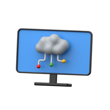 3d computador monitor com nuvem conexão linhas simbolizando nuvem rede png