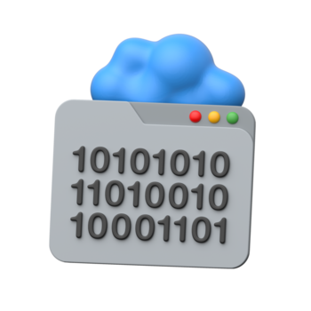 Cloud binary coding 3d icon in modern style, premium illustration png