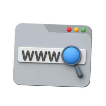 3d rede navegador com www e ampliação vidro simbolizando Internet e local na rede Internet procurar png