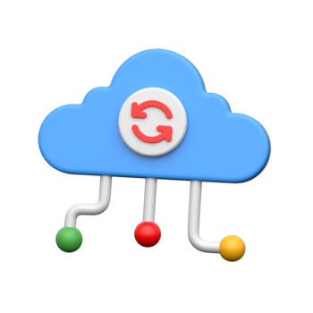 moln med refresh pilar representerar data synkronisering och uppkopplad säkerhetskopiering 3d ikon png