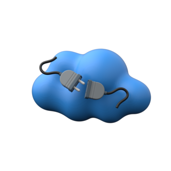 nuvem com desconectado plugues representando nuvem conexão erro ou rede falha, 3d ilustração png