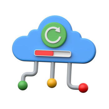 moln med refresh pilar representerar data synkronisering och uppkopplad säkerhetskopiering 3d ikon. png