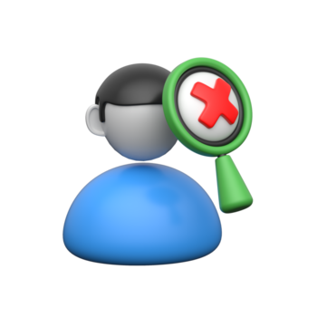3d ikon som visar användare Sök fel med förstorande glas fel. png