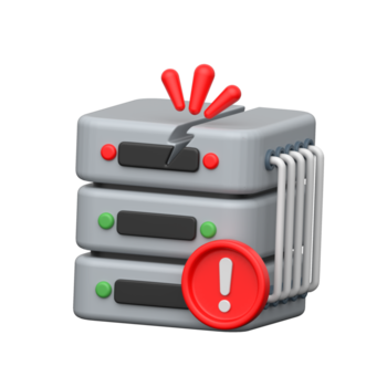 3d server pila con rosso avvertimento simbolo mostrando Rete fallimento png