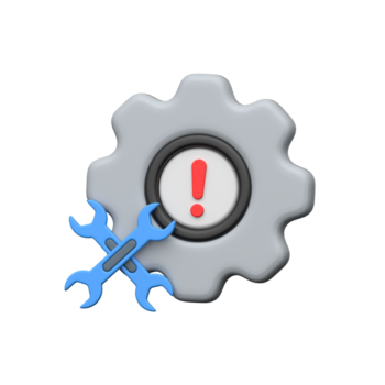 3d uitrusting icoon met alarm symbool tonen systeem configuratie fout. png