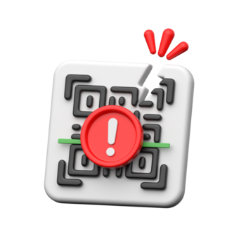 3D QR code icon with alert symbol showing scan failure png