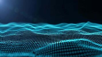astratto tecnologia sfondo ciano tratteggiata onda modello su buio sfondo, digitale dati visualizzazione per scienza, Rete, futuristico disegni, e innovativo tecnologia concetti 4k video