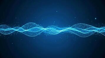 Abstract blue particle wave on dark background, futuristic technology, energy flow visual representation for science, data, and digital concept with shining light dots 4k video