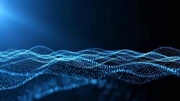astratto blu punto onda su buio sfondo, che rappresentano digitale dati visualizzazione, tecnologia, artificiale intelligenza, e connettività futuristico dinamico particella maglia paesaggio 4k video