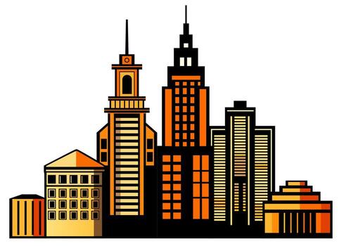 Landscape set of buildings silhouetted on white background. Outline of low-rise and high-rise complexes and skyscrapers. Structural constructions placed urban object vector