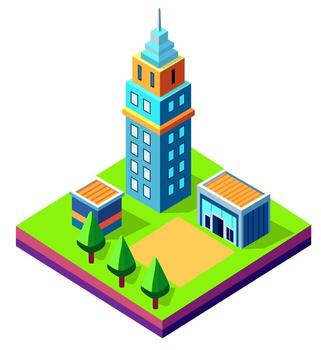 Isometric urban megalopolis top view of the city infrastructure town, street modern, real structure, architecture 3d illustration element different buildings vector