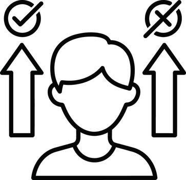 A person with a check mark and arrows pointing to the right vector