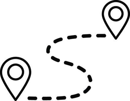 illustration of route map, showing a path between two locations vector