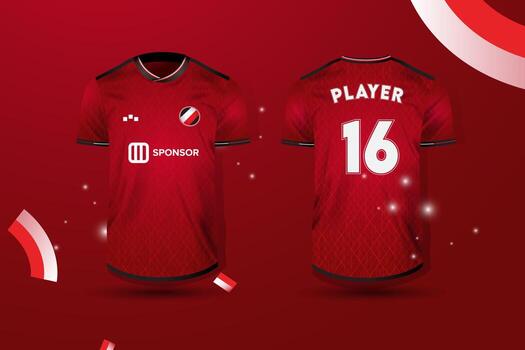 Red soccer jersey design with number 16 vector
