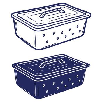Two Storage Boxes with Lids and Handles in Sketch Style Illustration vector