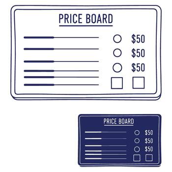 Price Board Illustration with Different Pricing Options and Availability Displaying Various Price Ranges vector