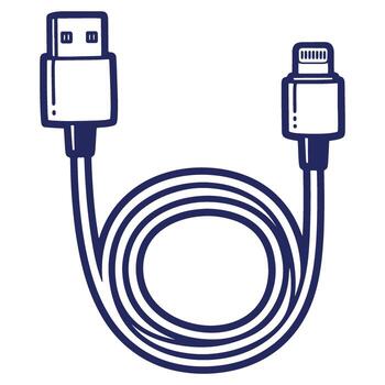 Stylized USB Cable Illustration with Two Different Connector Types Connectivity and Data Transfer Technology Concept vector
