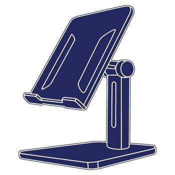 Adjustable Tablet and Phone Stand in Dark Blue with White Outline for Desk Use and Comfortable Viewing vector