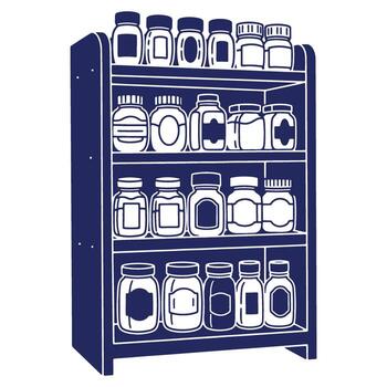 Neat bookshelf with assorted glass jars on display showcasing organization and storage solutions for home decor and pantry organization vector