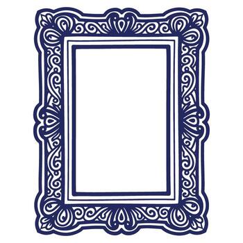 elegante Clásico azul marco con florido volutas y vacío centrar para imágenes o mensajes Listo para diseño proyectos vector