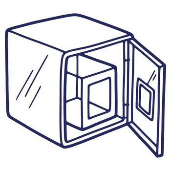 Minimalist outline illustration of an open storage container showing its compartments and door on a white background conveying organization and modularity vector
