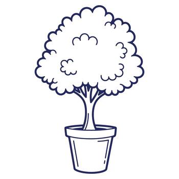 Stylized Potted Tree Drawing with Fluffy Clouds in Simple Outline Style Illustration for Home Decoration and Garden Concepts vector