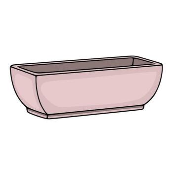 limpiar ilustración de un minimalista rectangular plantador en un suave rosado matiz con un oscuro gris interior y sutil sombreado. vector