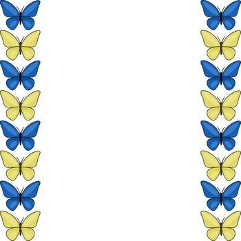 A charming illustration of a symmetrical border composed of alternating blue and yellow butterflies, creating a vibrant and whimsical decorative element. vector