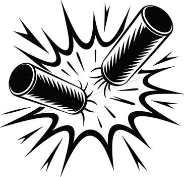Black and white illustration of two broken pipes exploding vector