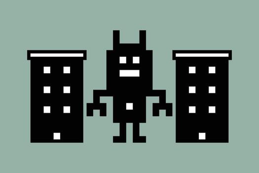 Cute background robot robotic ai bot engineer machine 8 bit decor. vector