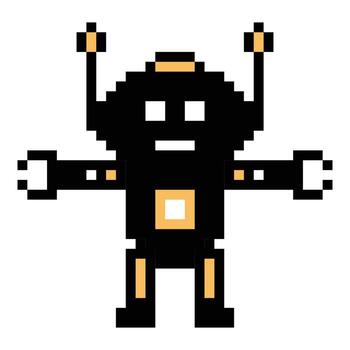 Pixel art decor of robots ai chat bot engineer robotic 8 bit style game. vector